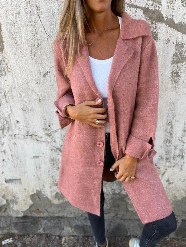 Lapel Single Breasted Cardigan With Pockets Fashion Color Solid