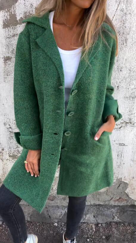 Lapel Single Breasted Cardigan With Pockets Fashion Color Solid