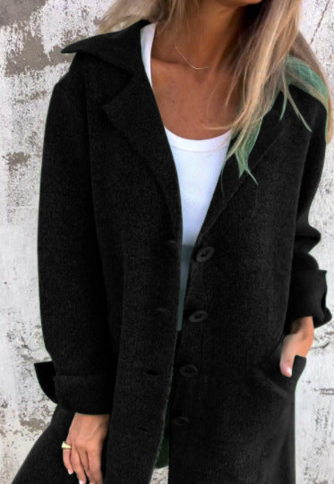 Lapel Single Breasted Cardigan With Pockets Fashion Color Solid