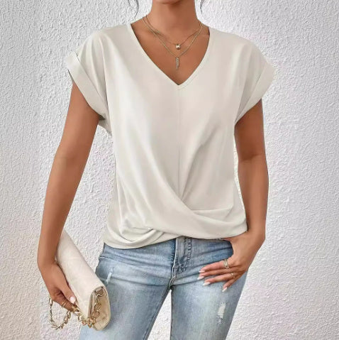 Short-sleeve T-shirt Summer Casual Irregular Knot Top