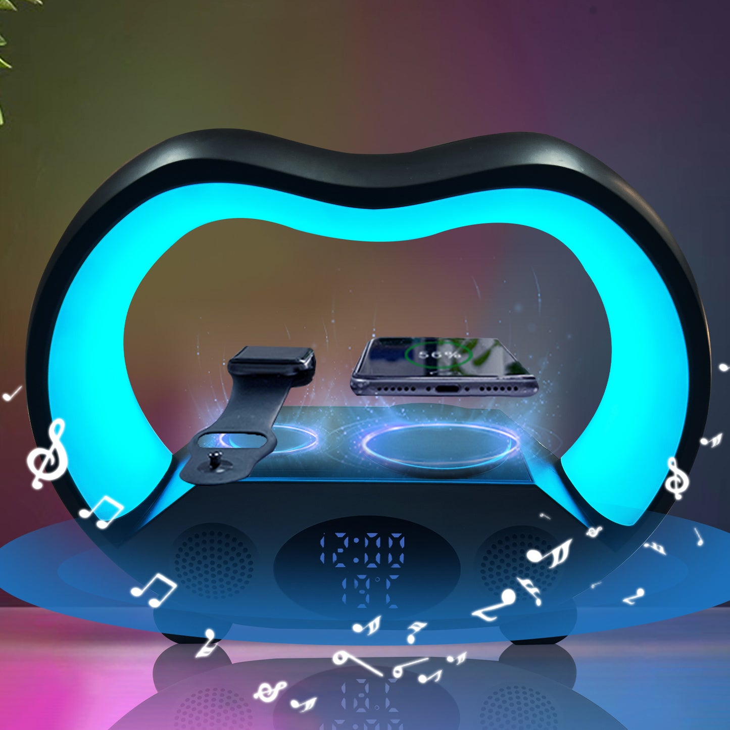 New 6 In 1 Smart Remote Control Bluetooth-compatible Ambience Intelligent LED Table Lamp Multi-function Wireless Charger