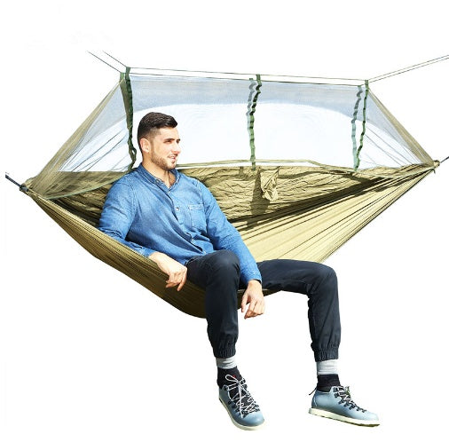Outdoor Parachute Cloth Hammock Couble with Mosquito Net Light Portable