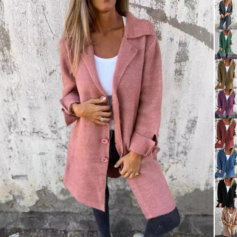 Lapel Single Breasted Cardigan With Pockets Fashion Color Solid