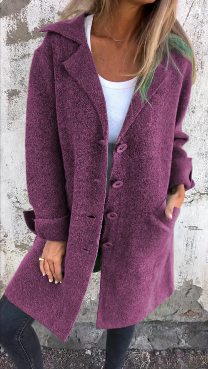 Lapel Single Breasted Cardigan With Pockets Fashion Color Solid