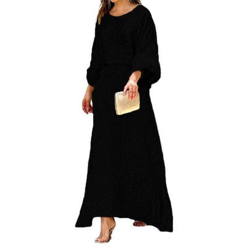 Loose Printed Long Sleeve Top And High Waist Long Skirt