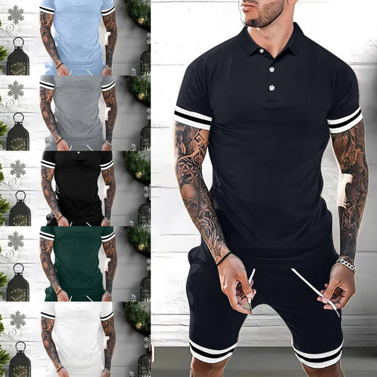 Mens Short Sets 2 Piece Outfits Polo Shirt Fashion Summer
