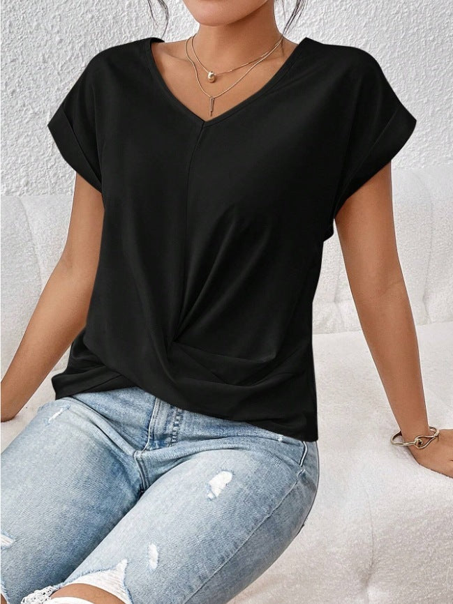 Short-sleeve T-shirt Summer Casual Irregular Knot Top
