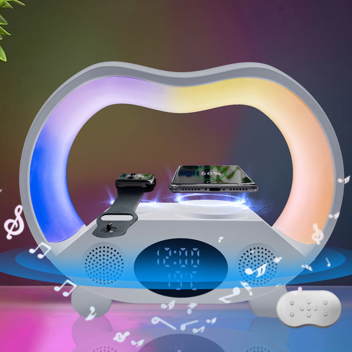 New 6 In 1 Smart Remote Control Bluetooth-compatible Ambience Intelligent LED Table Lamp Multi-function Wireless Charger