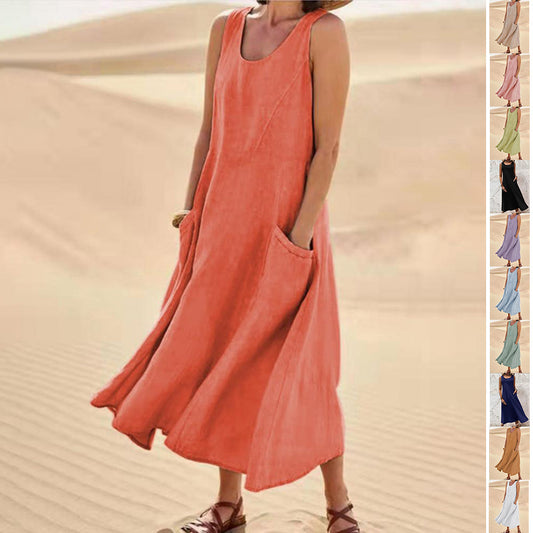 Sleeveless Long Dress With Pockets Fashion Casual Loose Dresses