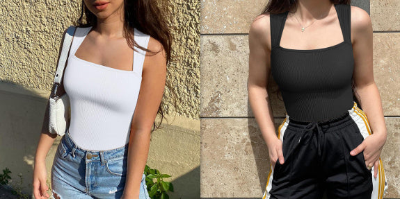 Thread Square Neck Jumpsuit Sleeveless Slim Fit Tank Top for Summer | Koalakits36
