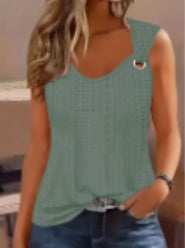 Eyelet Solid Tank Top, Casual Sleeveless Tank Top For Summer | Koalakits36