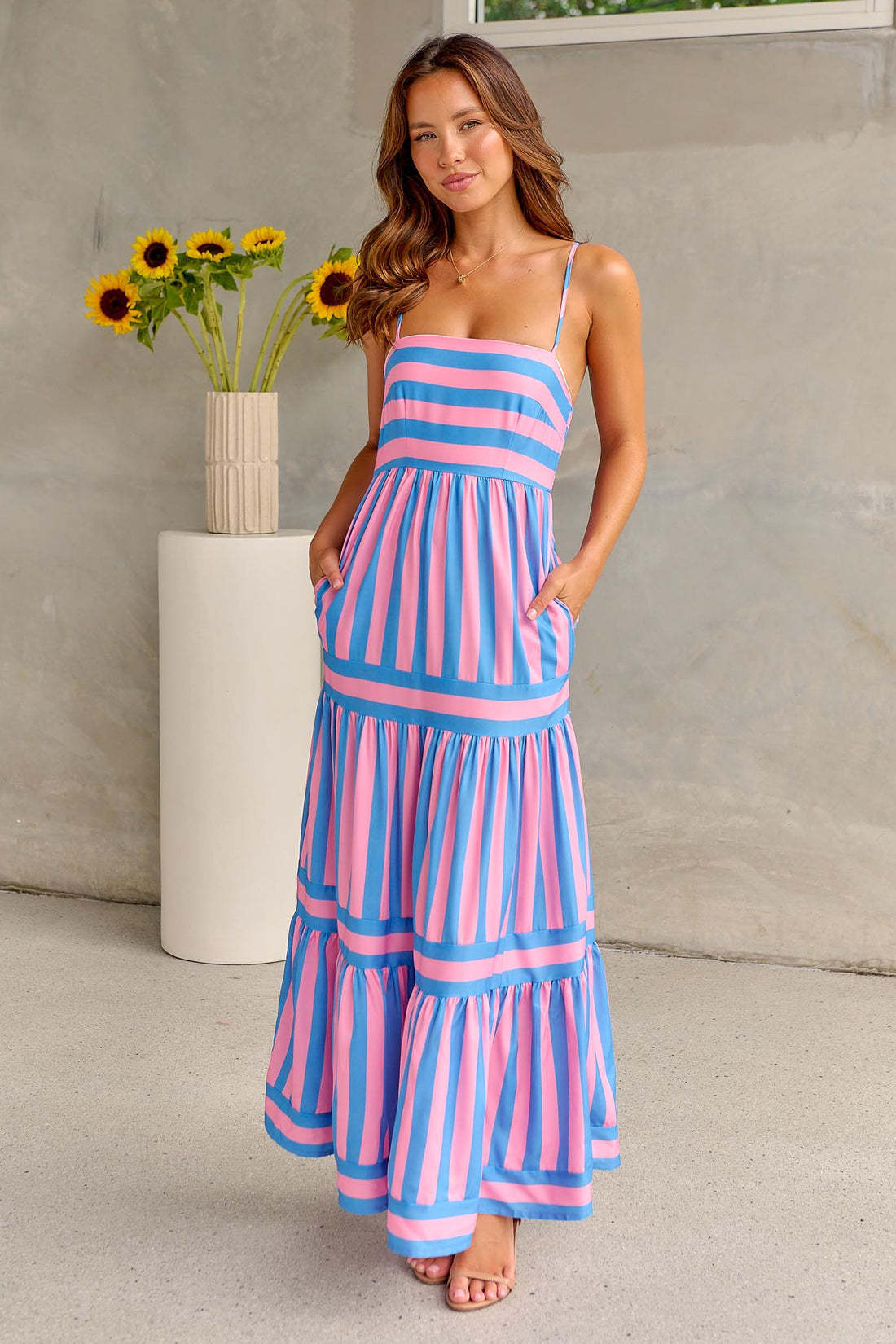 Striped Printed Suspender Long Dress - Suspender Dresses | Koalakits36