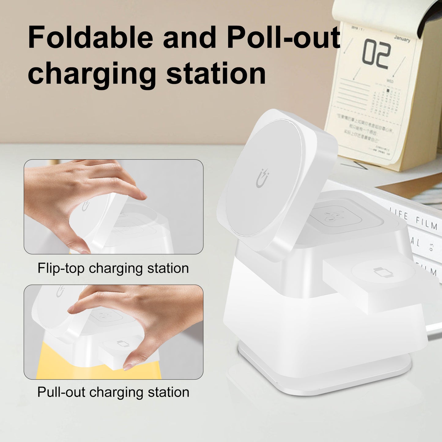 4 In 1 Rotatable Colorful Lighting Wireless Charger Stand For Phone 15 14 13 12 Pro Max 8 7 Holder