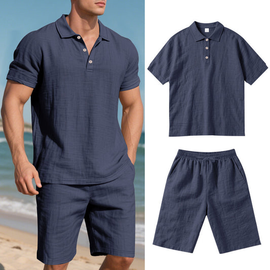 Summer Men's Loose Casual Linen Breathable Short Beach Sleeve Shorts Suit | Koalakits36