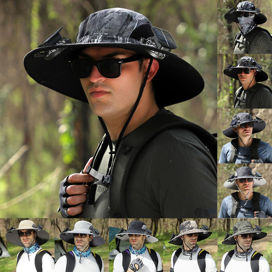 Outdoor Wide Brim Sun Hat With Solar Fan Wide Brim Solar Fan Outdoor Hat | Koalakits36