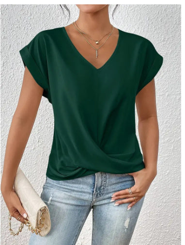 Short-sleeve T-shirt Summer Casual Irregular Knot Top