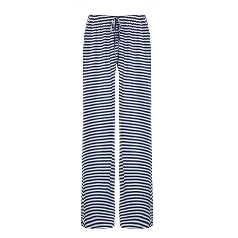 Women's Striped Print Trousers Casual Lace Up Home Straight