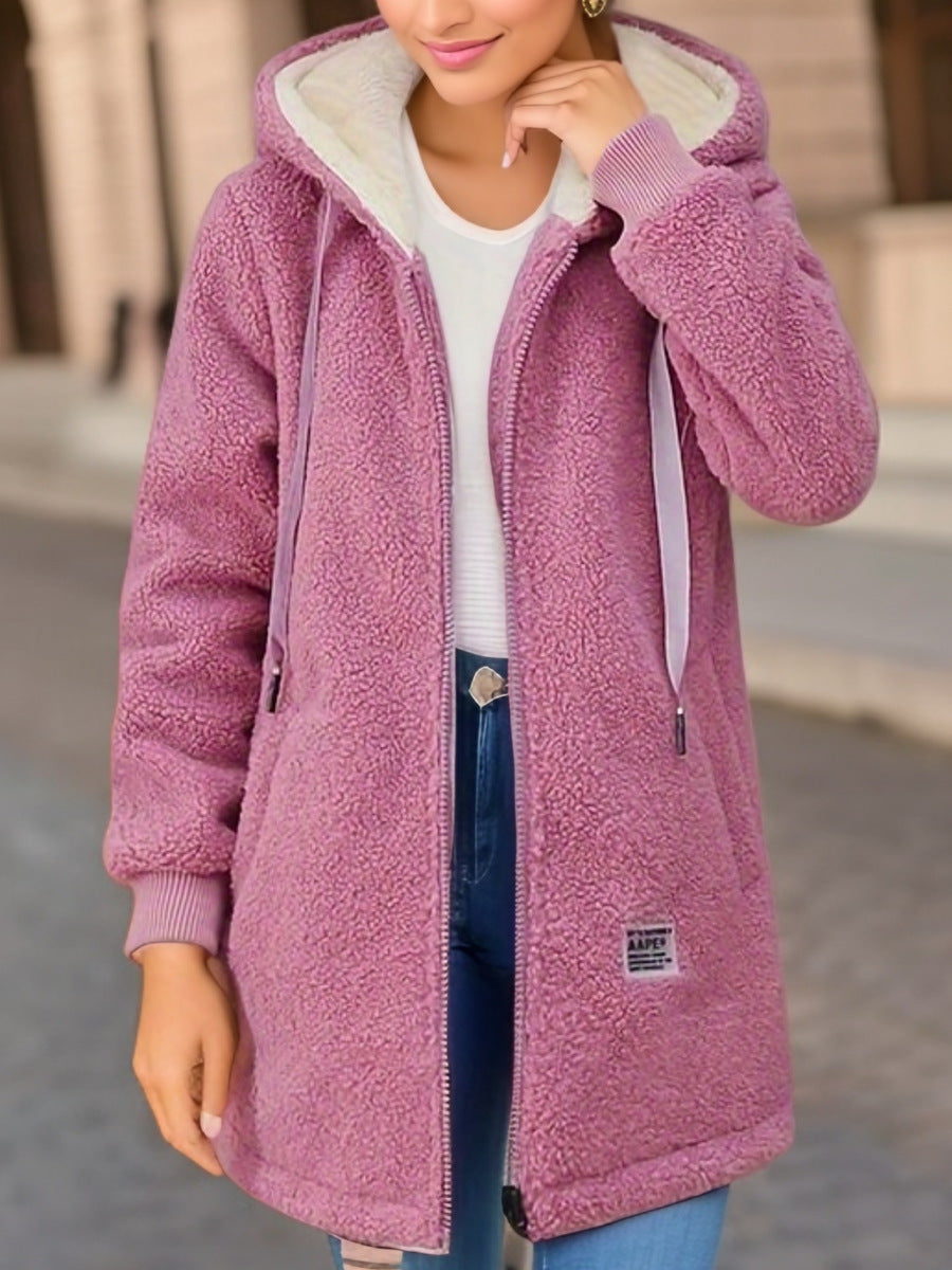 Winter Fleece Hooded Jacket Fashion Casual Zip-up Pockets Long Sweatshirt Warm Koalakits36