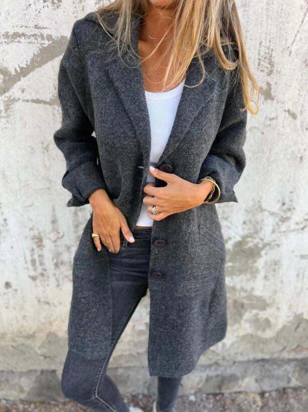 Lapel Single Breasted Cardigan With Pockets Fashion Color Solid