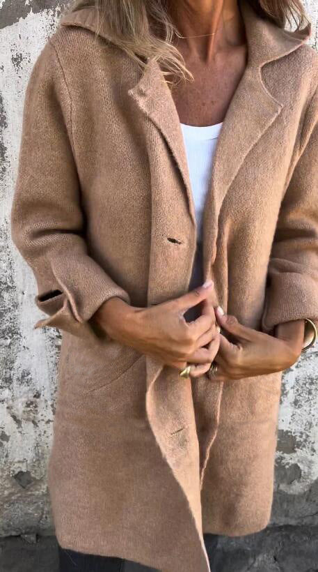 Lapel Single Breasted Cardigan With Pockets Fashion Color Solid