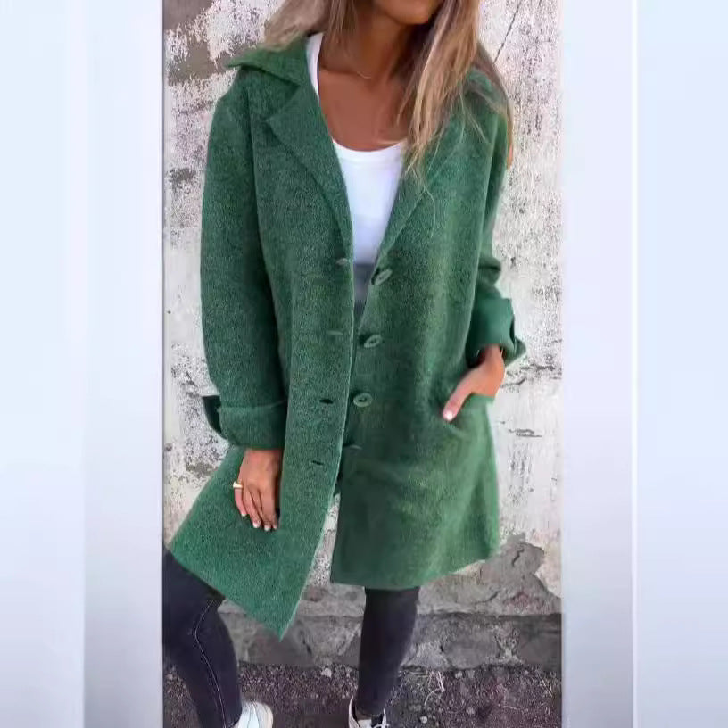 Lapel Single Breasted Cardigan With Pockets Fashion Color Solid