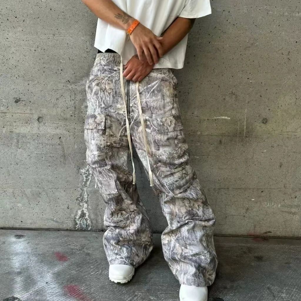 Washed Multi-pocket Slacks - Men's Drawstring Trousers