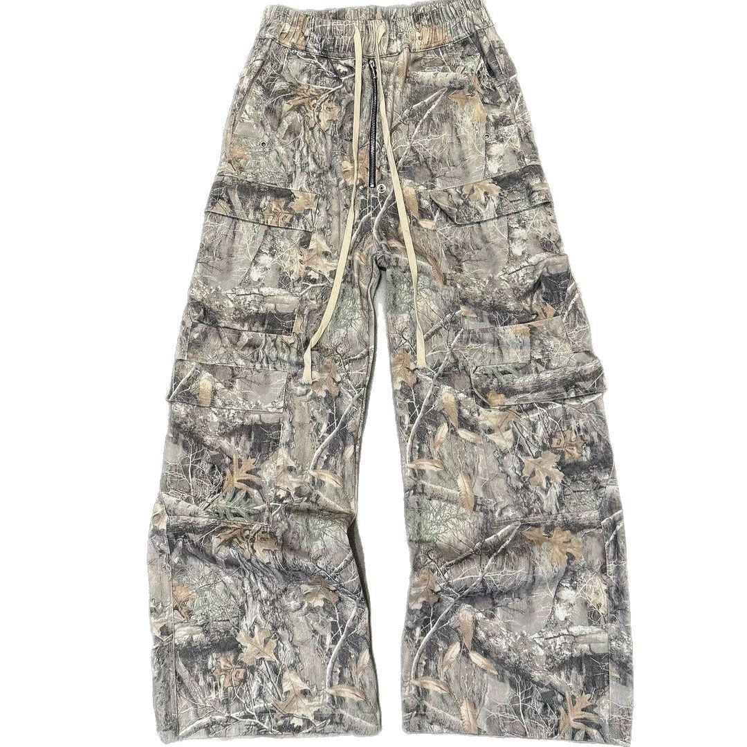 Washed Multi-pocket Slacks - Men's Drawstring Trousers