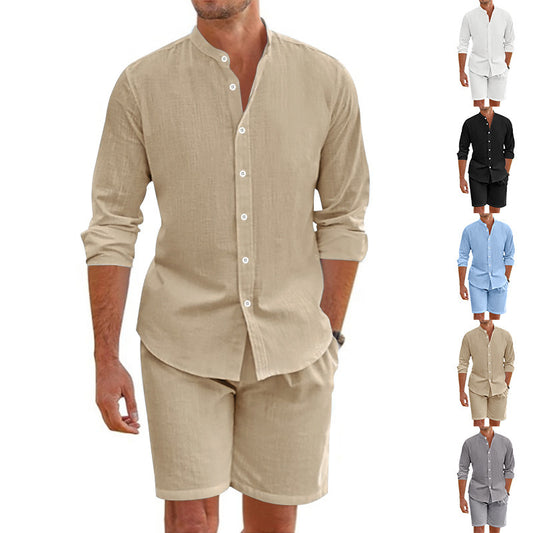 Short Shirt Suit Fashion Lapel Button Down Short Sleeve Top And Drawstring Shorts | Koalakits36