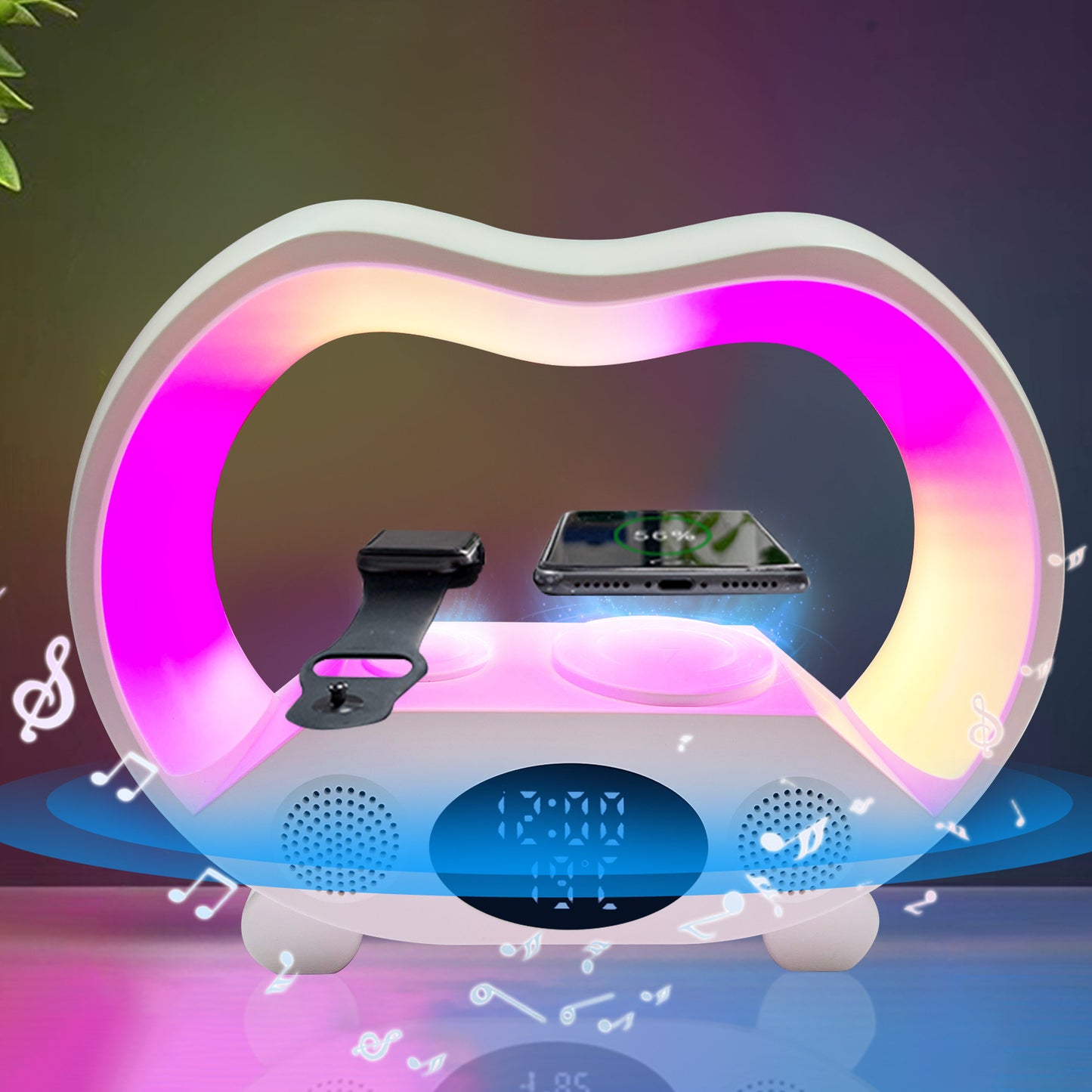 New 6 In 1 Smart Remote Control Bluetooth-compatible Ambience Intelligent LED Table Lamp Multi-function Wireless Charger