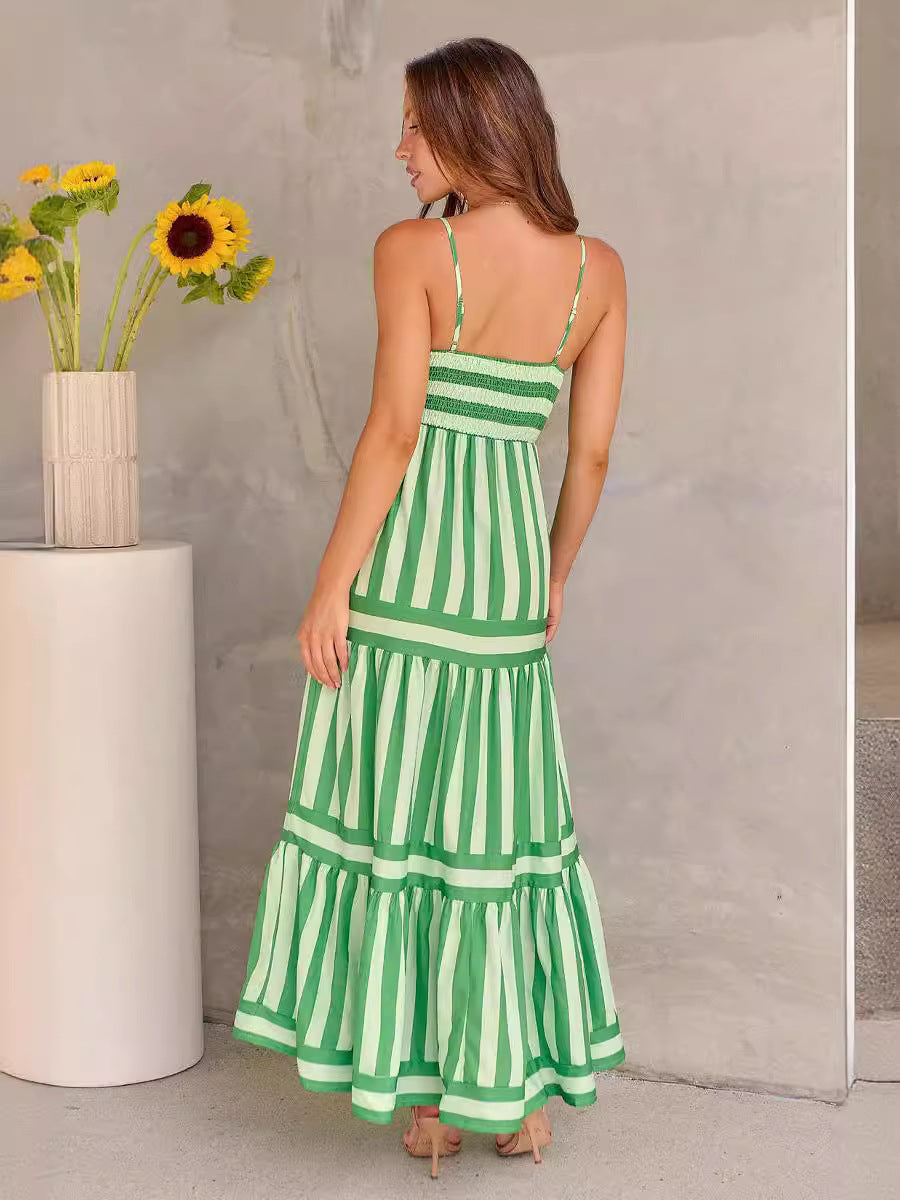 Striped Printed Suspender Long Dress - Suspender Dresses | Koalakits36