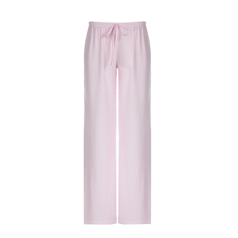 Women's Striped Print Trousers Casual Lace Up Home Straight