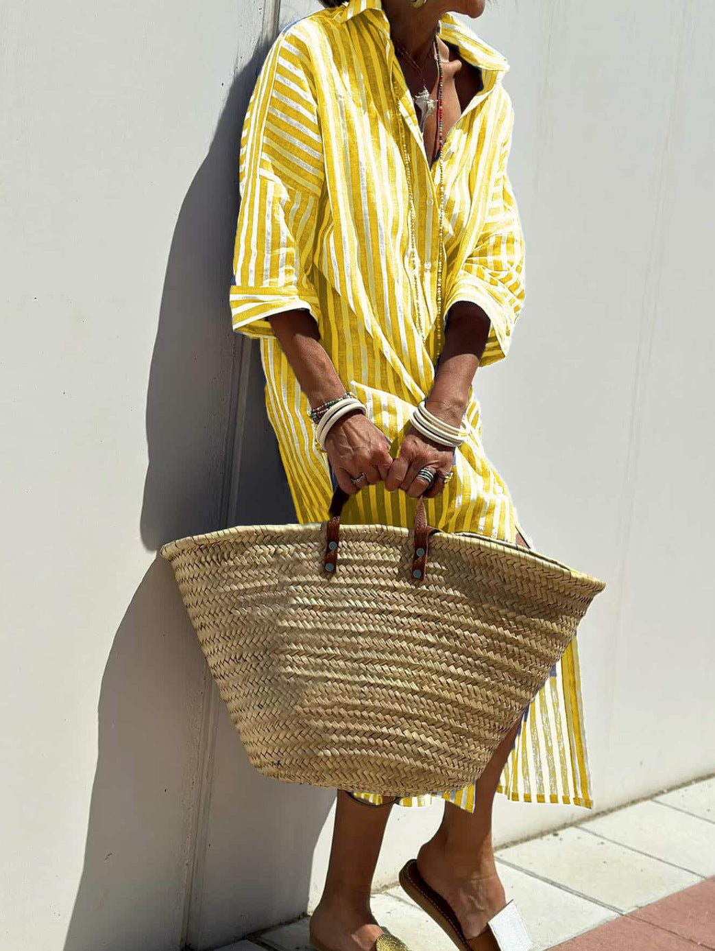 Striped Shirt Dress With Belt Fashion Half-sleeved Lapel Button Cardigan Dresses