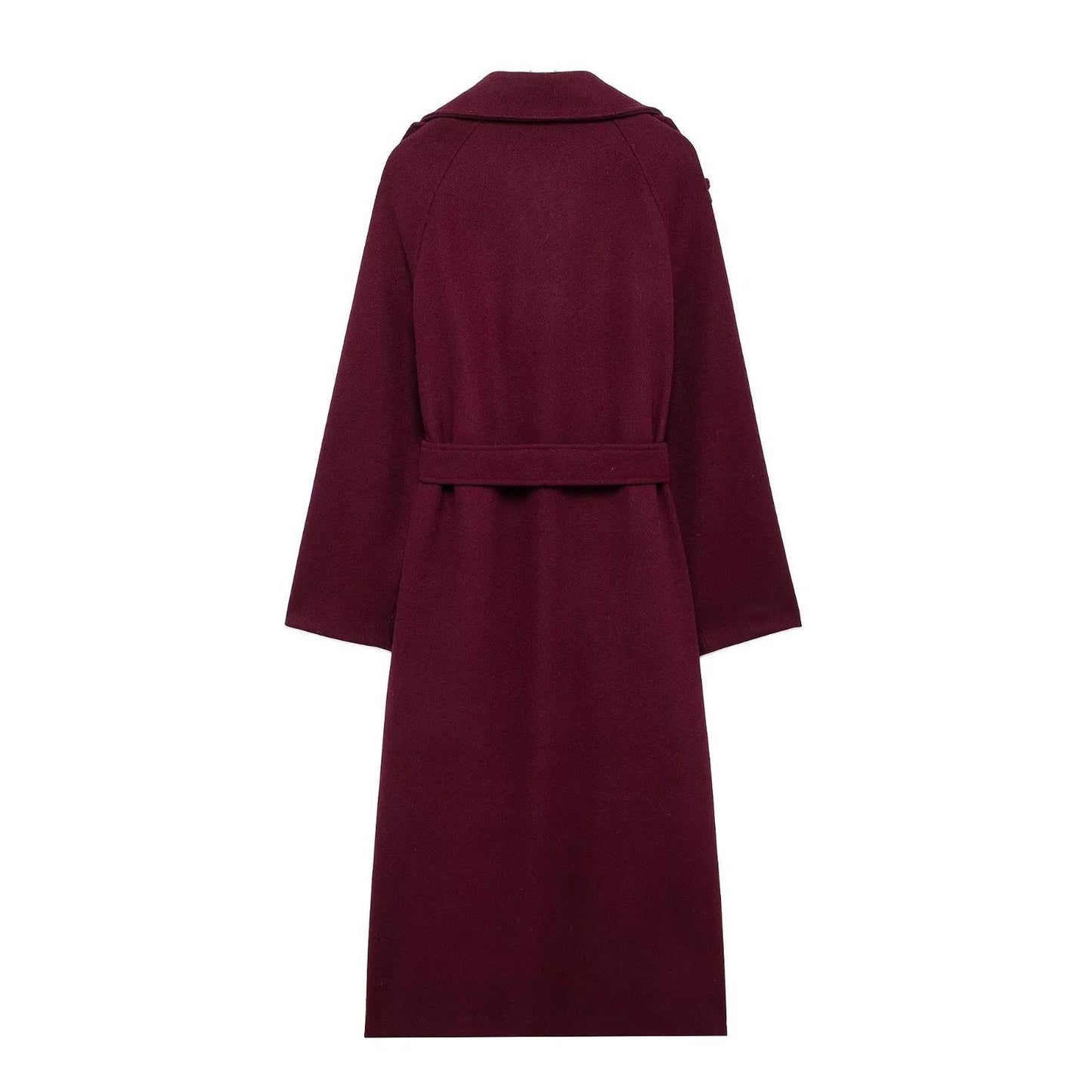 Fashion Lapel Woolen Coat With Belt Winter Double-breasted Trench Long Jacket