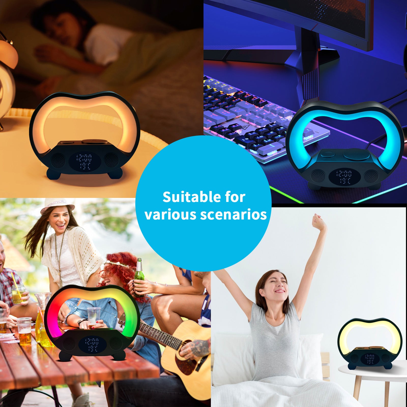 New 6 In 1 Smart Remote Control Bluetooth-compatible Ambience Intelligent LED Table Lamp Multi-function Wireless Charger