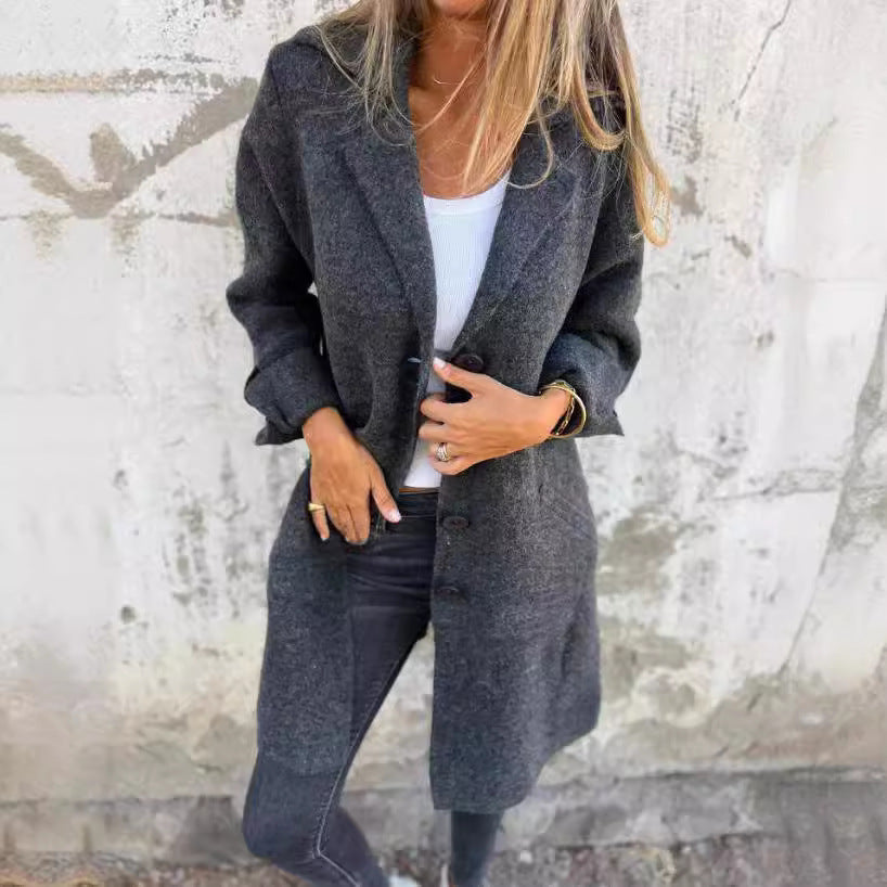 Lapel Single Breasted Cardigan With Pockets Fashion Color Solid
