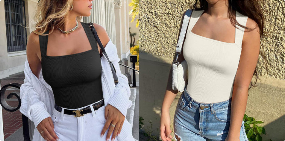 Thread Square Neck Jumpsuit Sleeveless Slim Fit Tank Top for Summer | Koalakits36