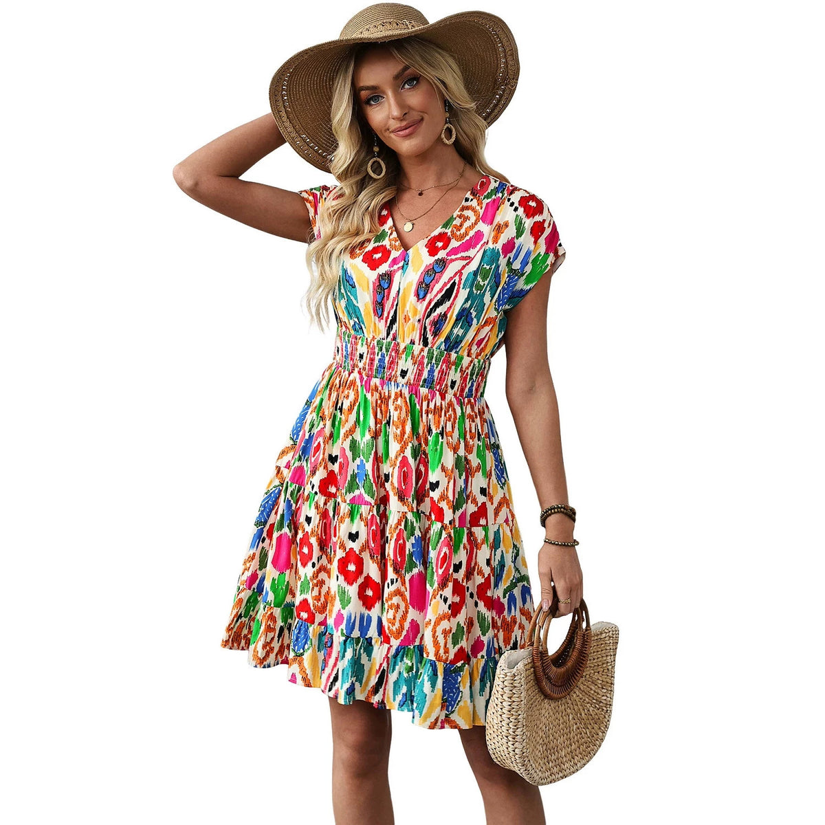 Elevate Your Wardrobe with Our Elegant V-Neck Floral Dress
