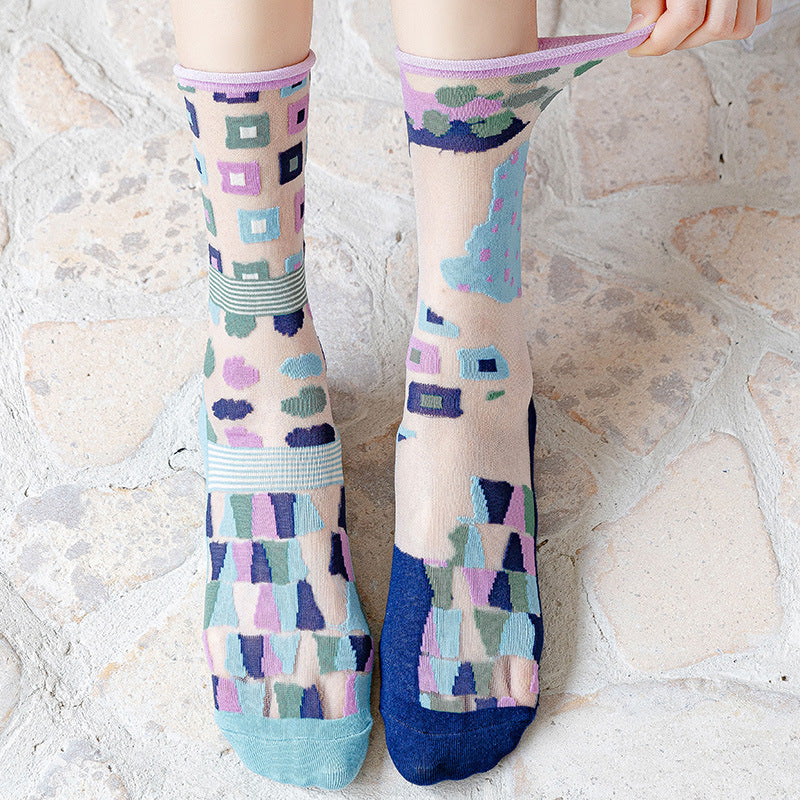Women's Glass-Knit Ruffle Ankle Socks – Sheer Asymmetrical Frill Socks for Chic Fashion & Everyday Wear