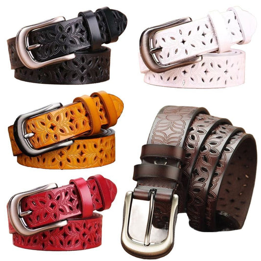Hollow Pattern Trend Waistband Genuine Vintage Pin Buckle Strap Jeans Belt for Women