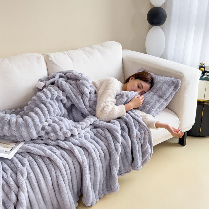 Soft Wind Bubble Velvet Blanket Warm Solid Rabbit Fur Double-sided Thickening Cover Throw Koalakits36