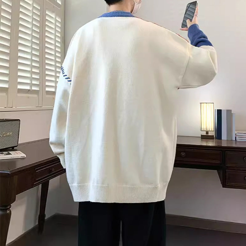 Colorblock Pullover Sweater Winter Fashion Long Sleeve Knitted Top Men's Clothing Koalakits36