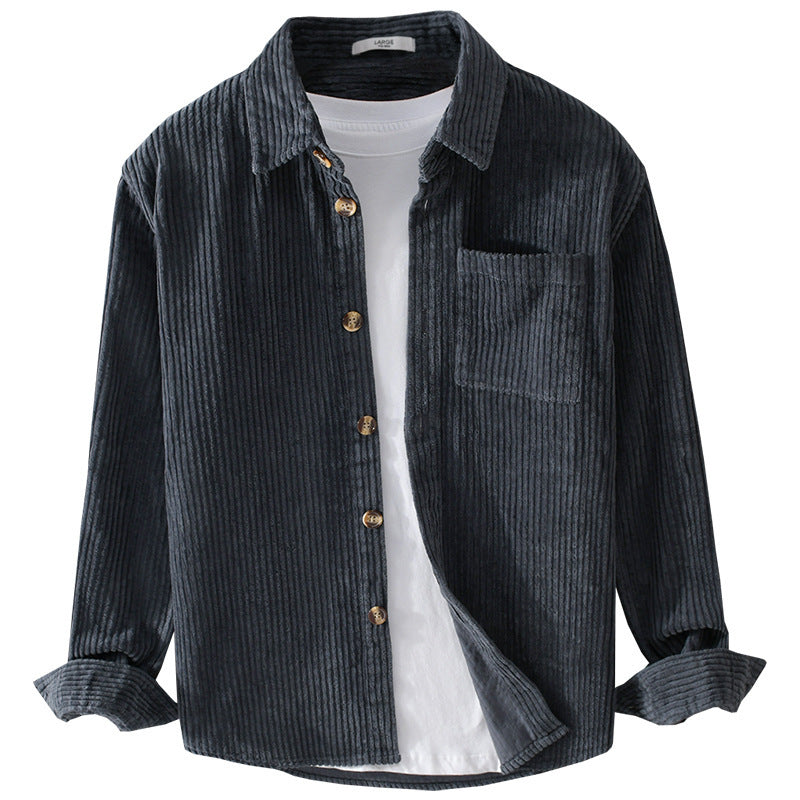 Winter Corduroy Shirt With Pocket Fashion Lapel Button Long Sleeve Top Men's Clothing Koalakits36