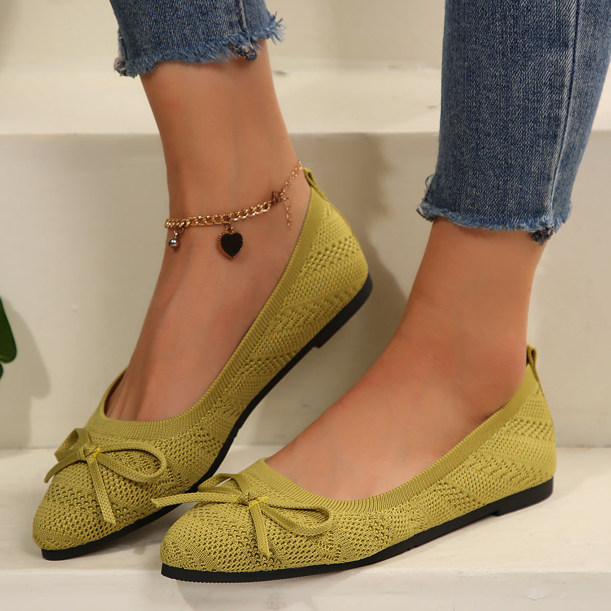 Bow Knitted Loafers Ins Fashion Pointed-toed Flats Shoes For Women | Koalakits36