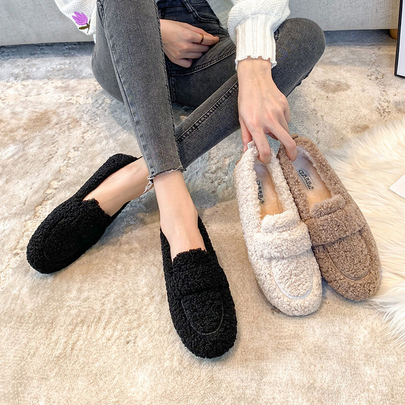 Winter Plush Flats Shoes Ins Fashion Slip On Loafers Women's Warm Peas Shoes Koalakits36