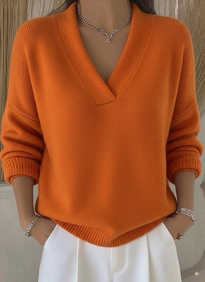 Women’s Elegant Soft V-Neck Long Sleeve Knitted Sweater