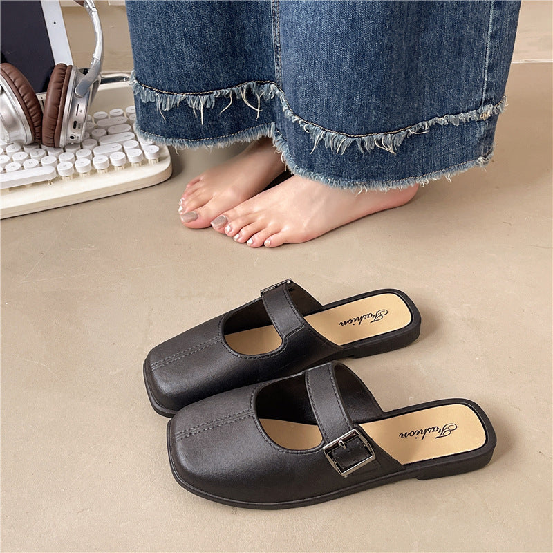 French Style Vintage Closed Toe Flat Slippers For Women
