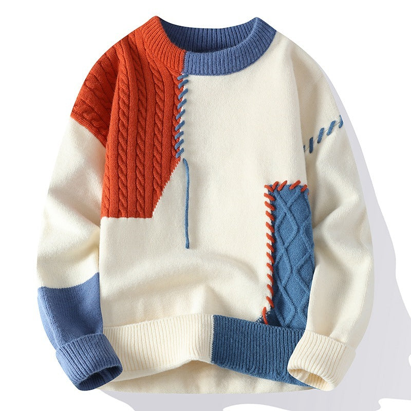 Colorblock Pullover Sweater Winter Fashion Long Sleeve Knitted Top Men's Clothing Koalakits36