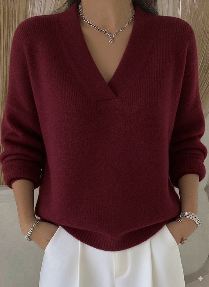 Women’s Elegant Soft V-Neck Long Sleeve Knitted Sweater