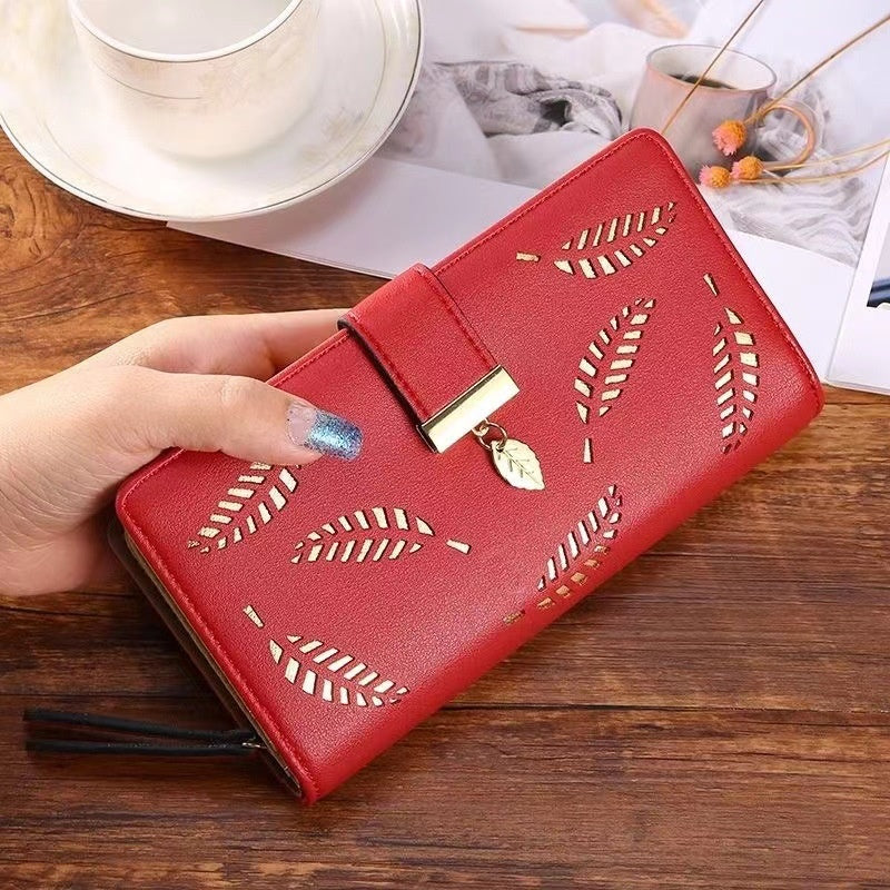Gold Hollow Leaves Handbag: Elevate Your Style with This Elegant Long Wallet