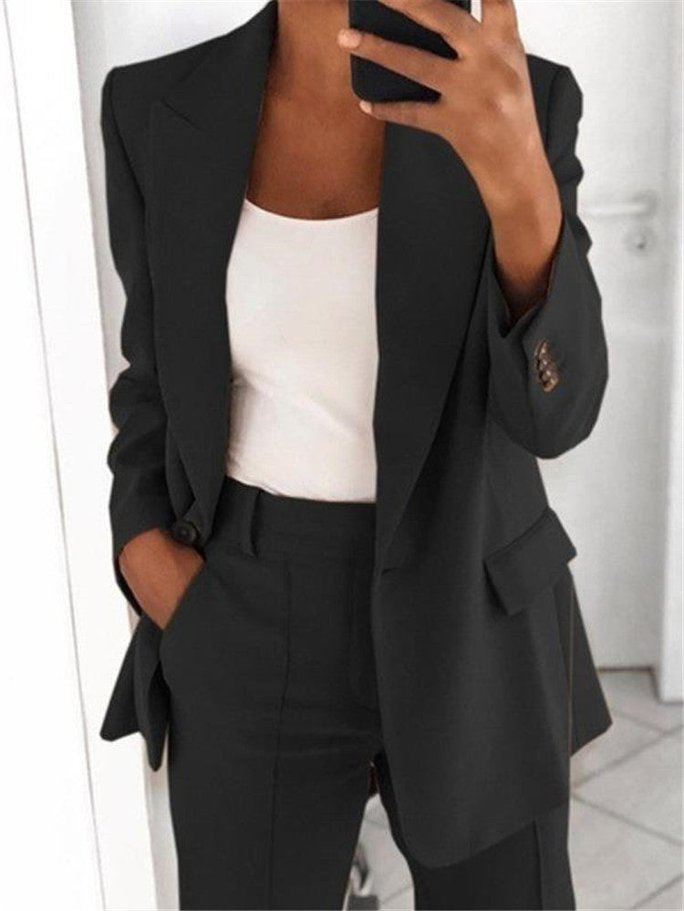 Ins Button Casual Suit Fashion Long-sleeved Lapel Blazer Jacket And Slim-fit Pocket Trousers | Koalakits36